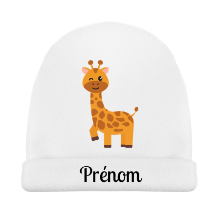 bonnet de naissance personnalisé avec une girafe