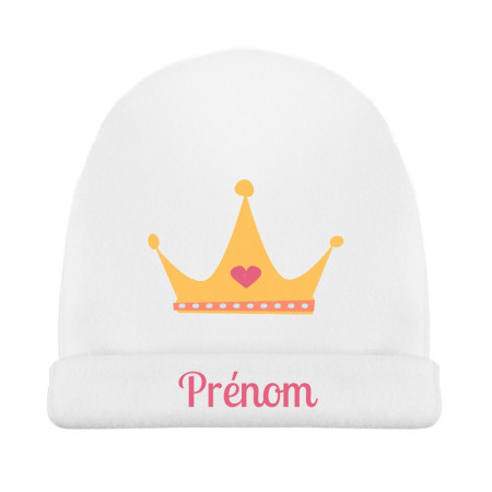 bonnet naissance personnalisé avec couronne princesse