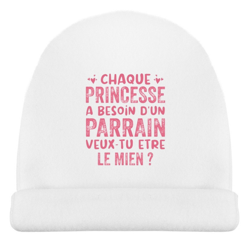 bonnet de naissance personnalisé chaque princesse a besoin d'un parrain veux tu être le mien