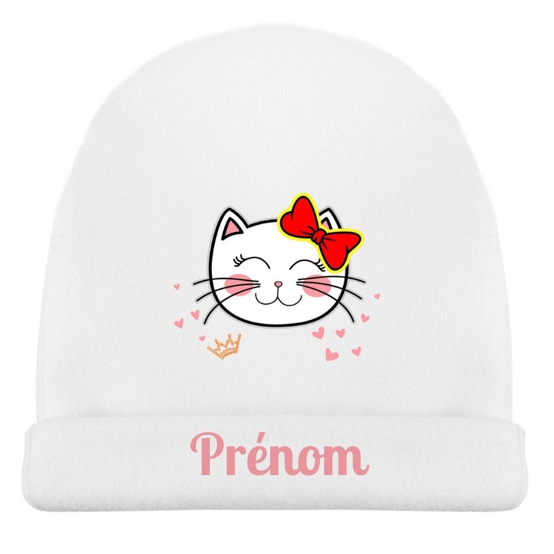 Bonnet de naissance personnalisé chat et prénom