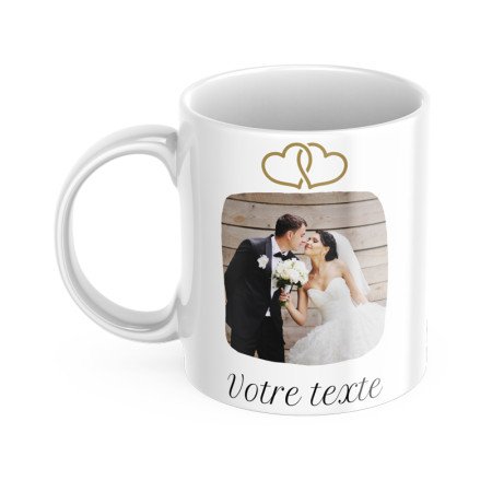 Tasse personnalisée 2 cœurs, photo et texte