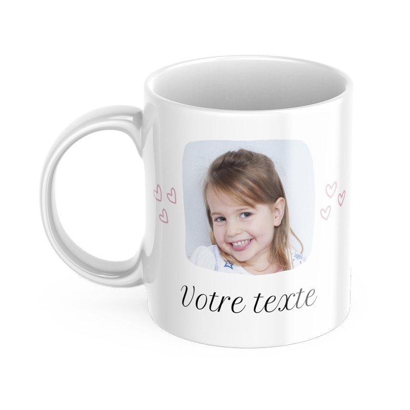 Tasse personnalisée 3 cœurs, photo et texte