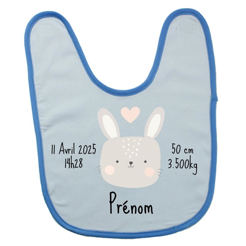 Bavoir bébé personnalisé avec un lapin et prénom