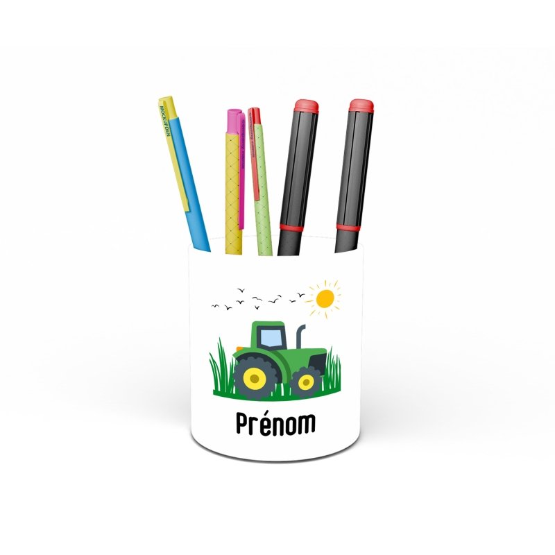 Pot à crayons personnalisé avec un tracteur