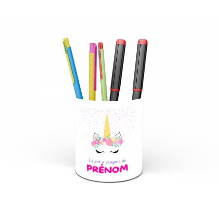 Pot à crayons personnalisé avec une licorne