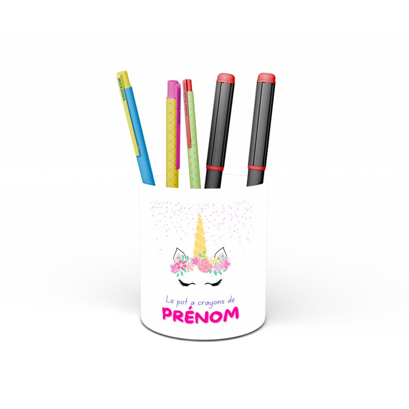 Pot à crayons personnalisé avec une licorne