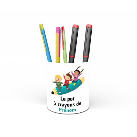 Pot à crayons personnalisé avec des écoliers