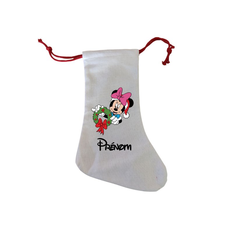 Chaussette Noel personnalisée - Minnie couronne avec prénom