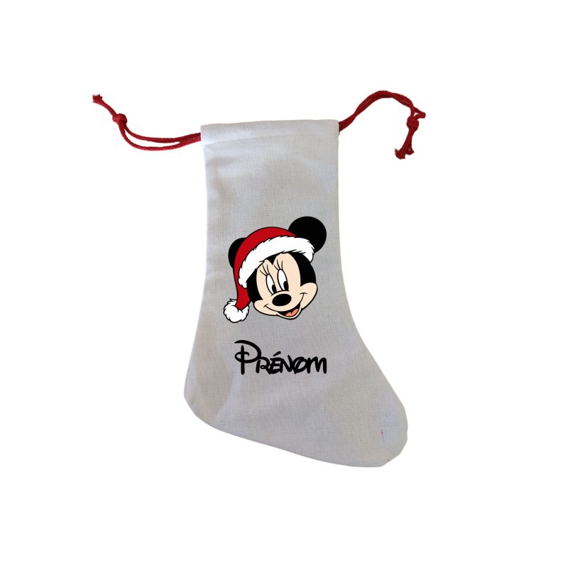 Chaussette Noel personnalisée - Minnie bonnet avec prénom