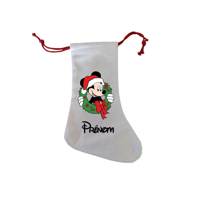 Chaussette Noel personnalisée - Mickey couronne avec prénom
